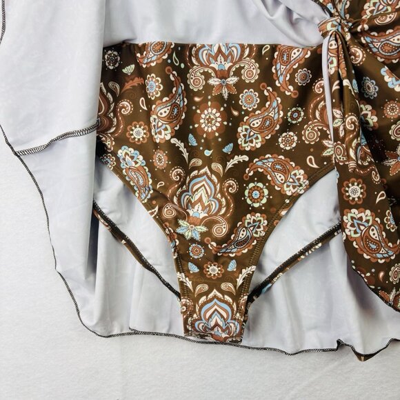 Eomenie One Piece Swimdress Swimsuit Size 2XL Tummy Control Brown Floral NWT - Picture 4 of 9